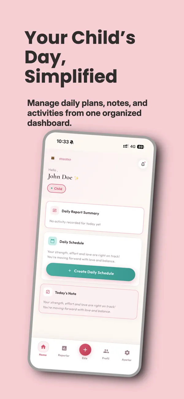 Home dashboard — your child's day at a glance