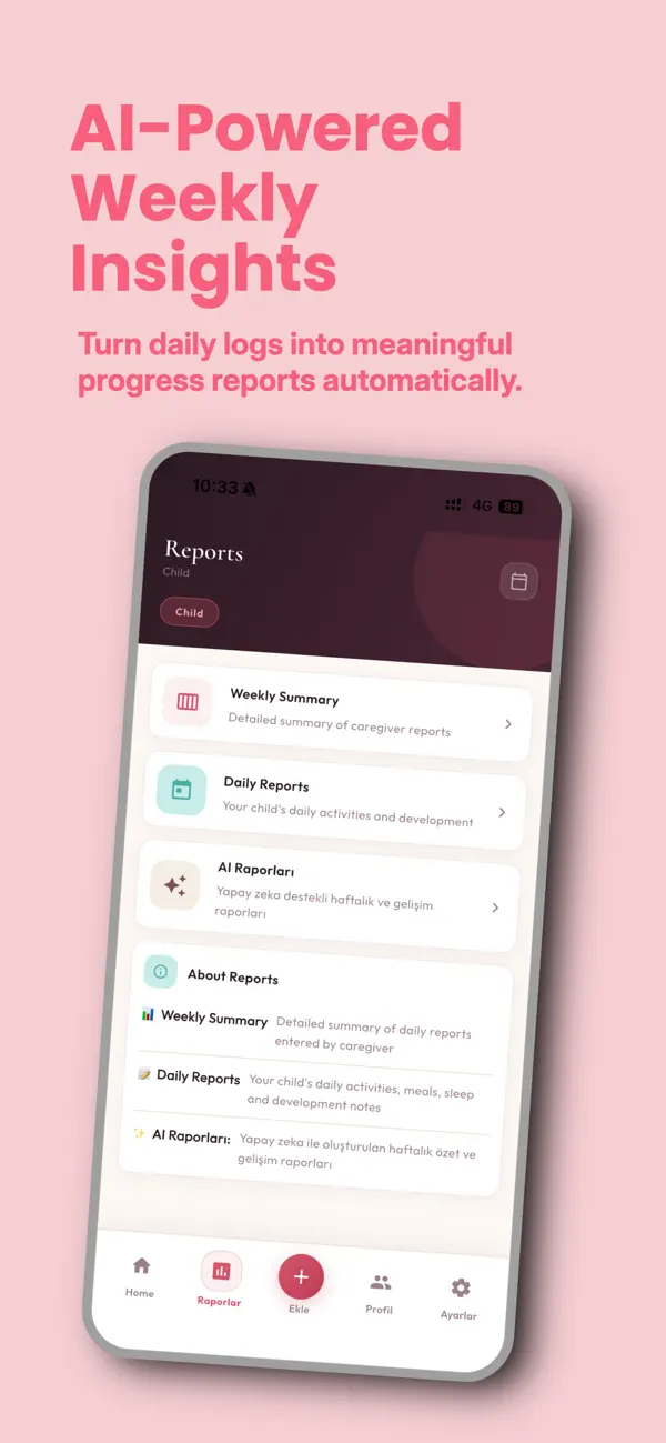 AI weekly insights — turn daily logs into progress